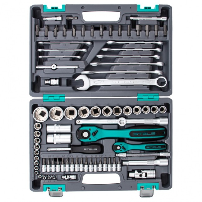 Набор инструментов 1/2", 1/4" 12 гранные головки 82 предмета Stels