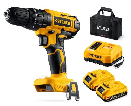 Ударная дрель-шуруповерт CDS-40-22 STEHER 20 В, 40 Н·м, 2 АКБ LMS (2 А·ч)