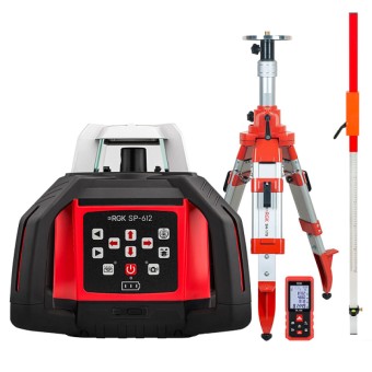 Комплект: ротационный нивелир RGK SP-612 + элевационный штатив RGK SH-170 + рейка RGK LR-2 + дальномер RGK DL100