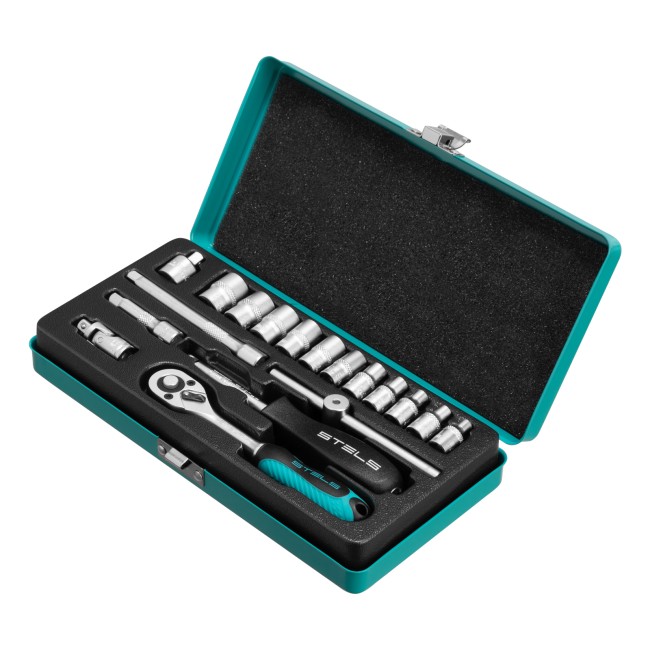 Набор торцевых головок с трещоткой, 1/4" 18 предметов Stels