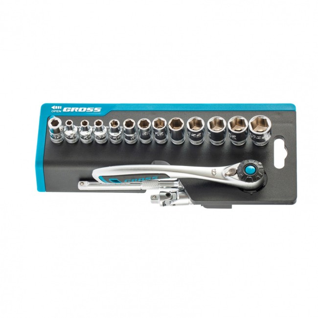 Набор торцевых головок 1/4", CrV 36 предметов Gross Набор торцевых головок 1/4", CrV 36 предметов Gross