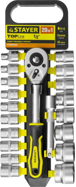 Набор торцовых головок STAYER RSS 20L, 20 предметов, (1/2″) (27750-H20) Набор торцовых головок STAYER RSS 20L, 20 предметов, (1/2″) (27750-H20)
