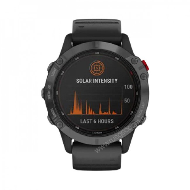 Часы Garmin Fenix 6 Pro Solar серые с черным ремешком