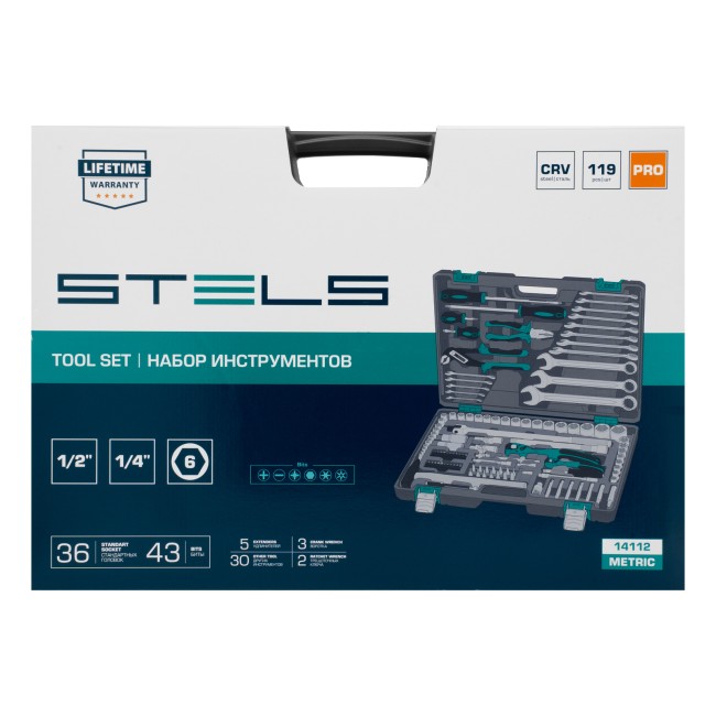 Набор инструментов 1/4", 1/2" Cr-V 119 предметов Stels