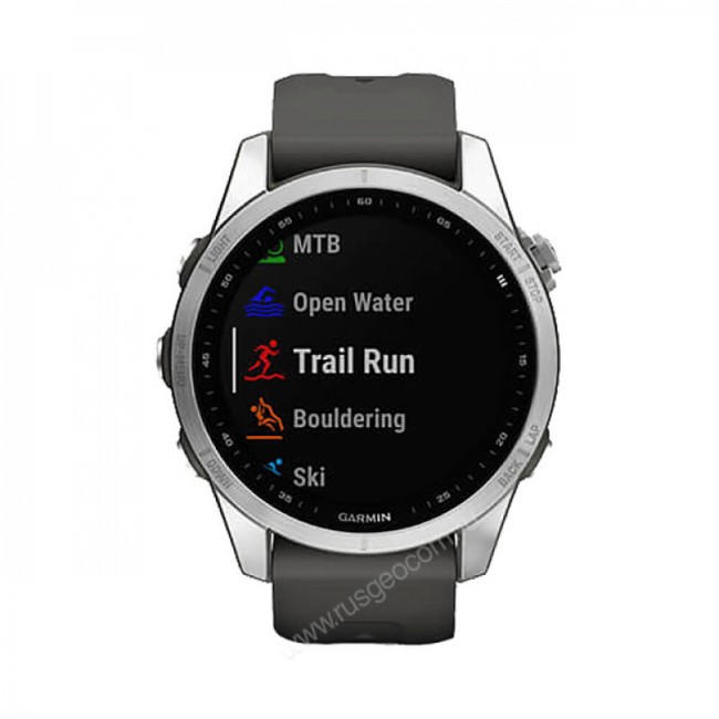 Часы Garmin Fenix 7S серебристый с графитовым силиконовым ремешком