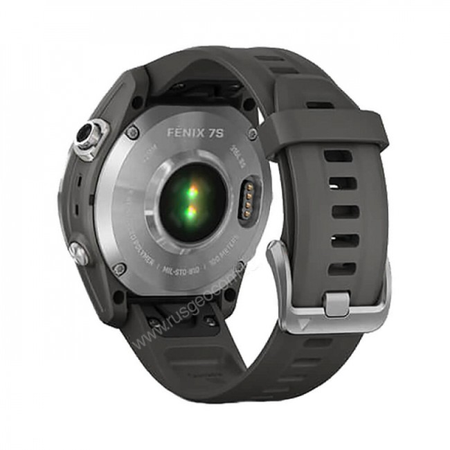 Часы Garmin Fenix 7S серебристый с графитовым силиконовым ремешком