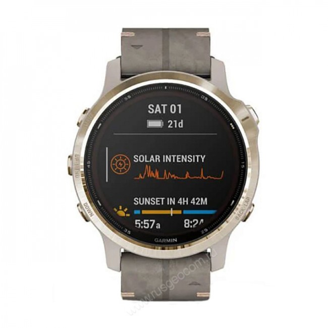 Часы Garmin Fenix 6S Pro Solar золотистый с серым замшевым ремешком Часы Garmin Fenix 6S Pro Solar золотистый с серым замшевым ремешком