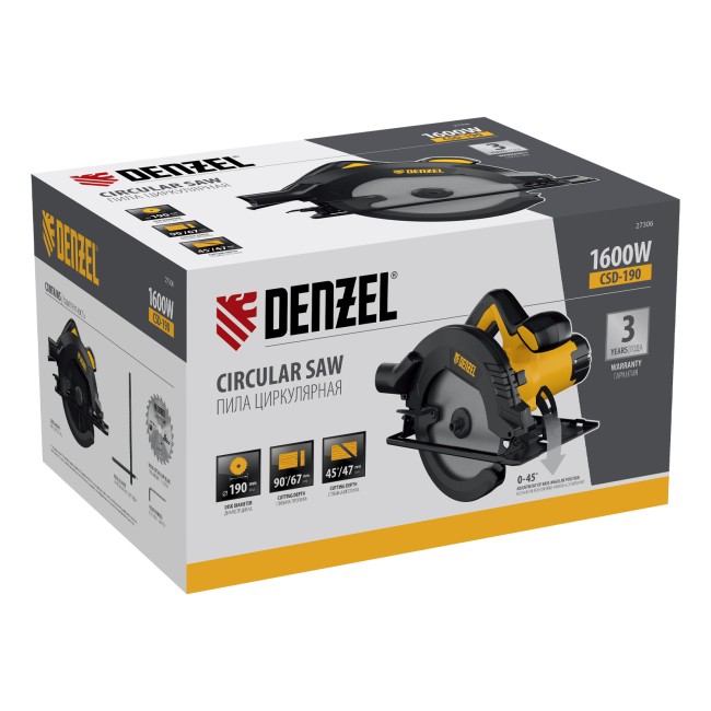 Пила циркулярная CSD-190, 1600 Вт, 190 мм Denzel Пила циркулярная CSD-190, 1600 Вт, 190 мм Denzel