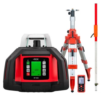 Комплект: ротационный нивелир RGK SP-502 + элевационный штатив RGK SH-170 + рейка RGK LR-2 + дальномер RGK DL100