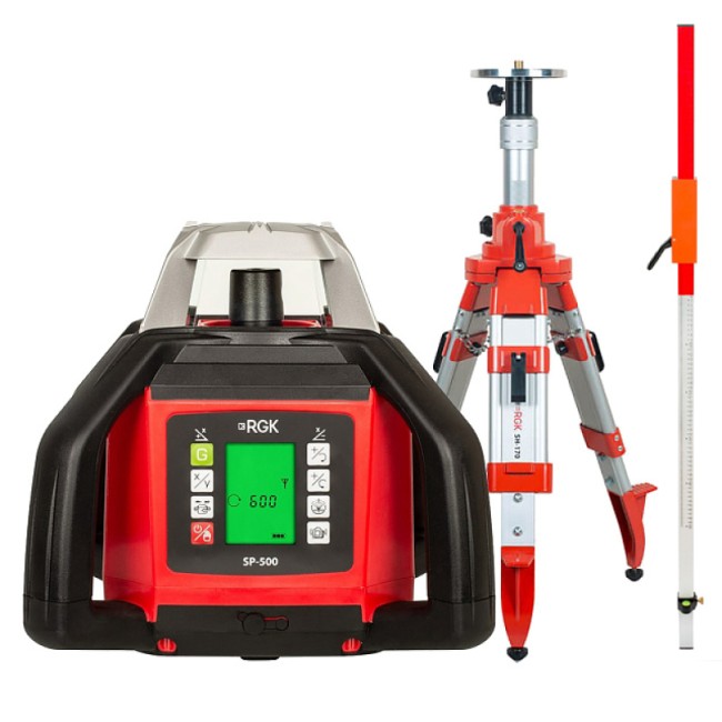 Комплект: ротационный нивелир RGK SP-500 + штатив RGK SH-170, рейка RGK LR-2