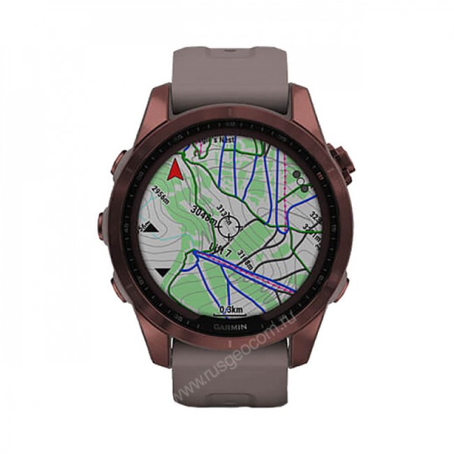Часы Garmin Fenix 7S Sapphire Solar титановый темно-бронзовый с сланцево-серым силиконовым ремешком
