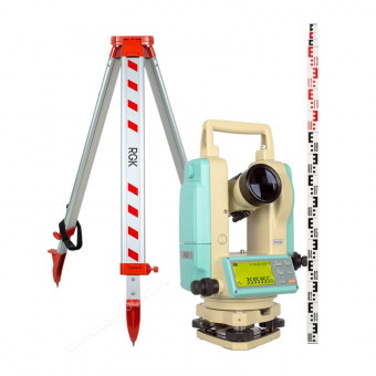 Комплект теодолит RGK T-20 (лазерный отвес) с поверкой штатив рейка - 3 в 1