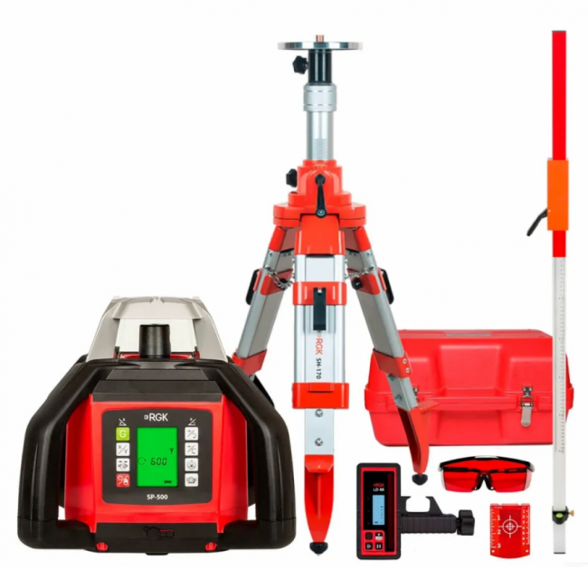 Комплект: ротационный нивелир RGK SP-500 + штатив, рейка