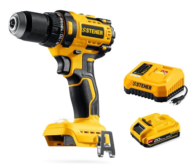 Дрель-шуруповерт CB-65-21 STEHER 20 В, 65 Н·м, 1 АКБ LMS (2 А·ч)