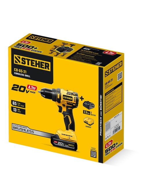 Дрель-шуруповерт CB-65-21 STEHER 20 В, 65 Н·м, 1 АКБ LMS (2 А·ч)