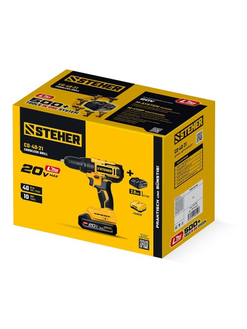 Дрель-шуруповерт CD-40-21 STEHER 20 В, 40 Н·м, 1 АКБ LMS (2 А·ч) Дрель-шуруповерт CD-40-21 STEHER 20 В, 40 Н·м, 1 АКБ LMS (2 А·ч)